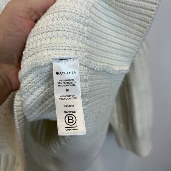Athleta Teton V -Neck Sweater Chunky Knit Pullover Cream Size Medium 632078 - Picture 5 of 9